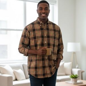 Turnbury Signature Twill Plaid 100%‎ Cotton Button Down Collar  XL 2 for 1 Deal